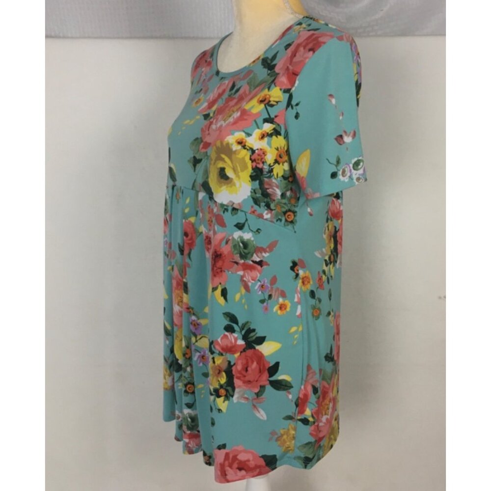 My Bump Luke 2:40 Dress Women Size XL Blue w Pink Yellow Flowers Pleated Waist - Picture 4 of 11